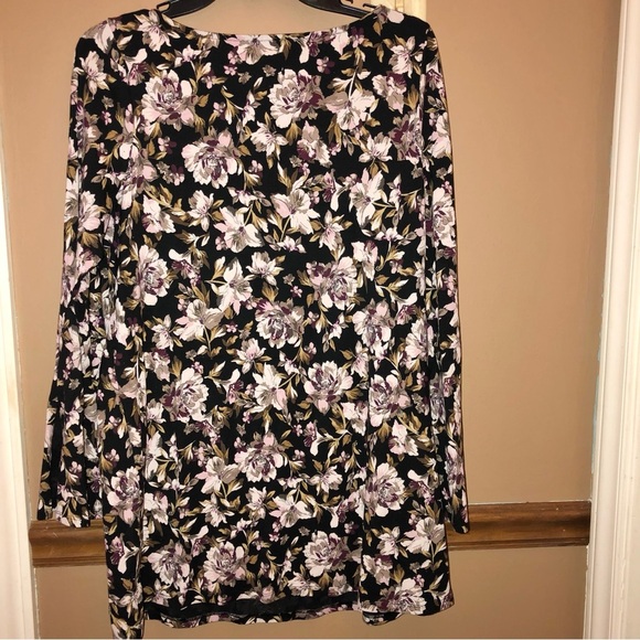 J Jill Luxe Supima Split Long Sleeve Tunic Shirt Floral Black Medium - Picture 3 of 6